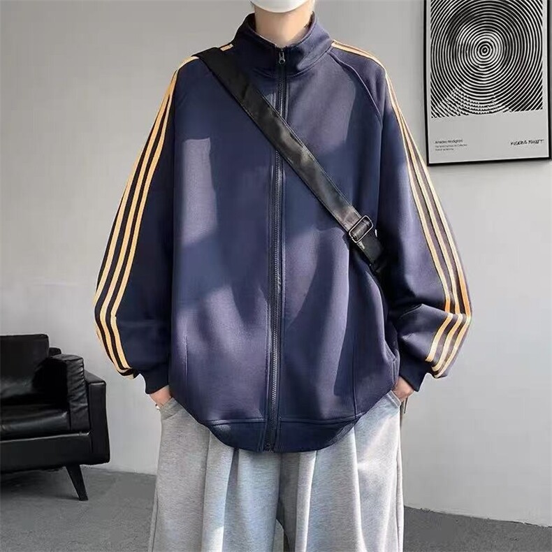 美式潮牌三道杠条纹外套男春秋季宽松休闲立领夹克JK922-P54,男装夹克,星座208-5