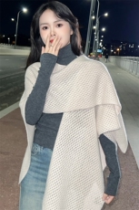 秋冬新款气质百搭纯色100羊毛大披肩女子韩版围巾披肩，披肩，朝思羊绒