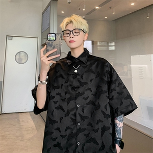 新中式 X5525-TP40 控价68 夏季蝴蝶提花男风盘扣宽松衬衣图片