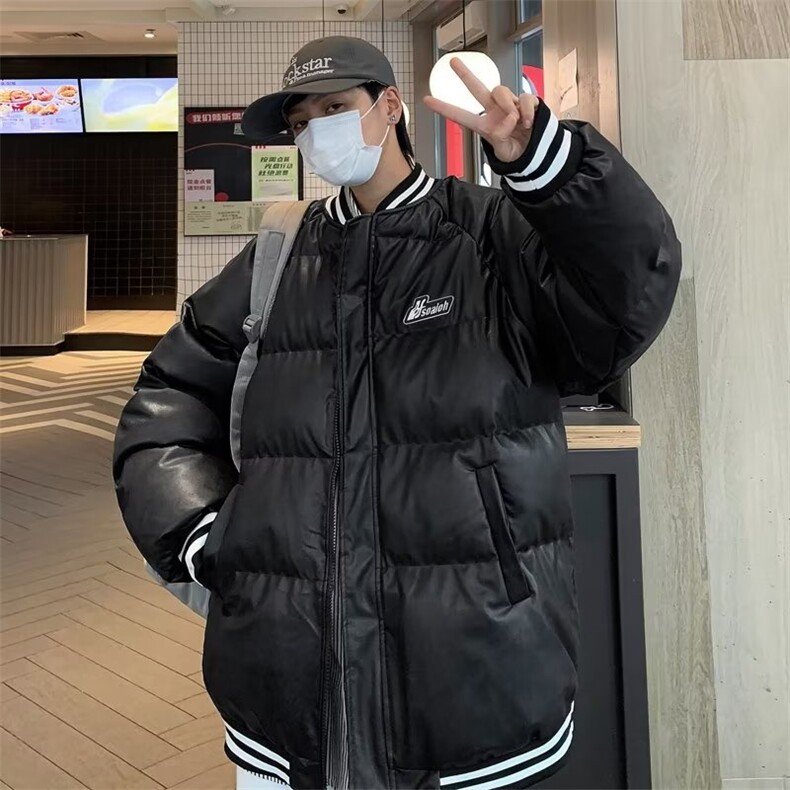 冬季新款PU皮免洗棉衣外套牌棒球棉服宽松情侣加厚夹克JM226,男装夹克,星座1116A-1（原606A）