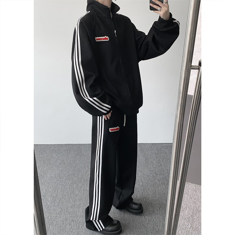 8XL-M条纹撞色开衫新年红卫衣运动套装潮牌运动服校园风TZ114P118,男装休闲套装,电商D206-1