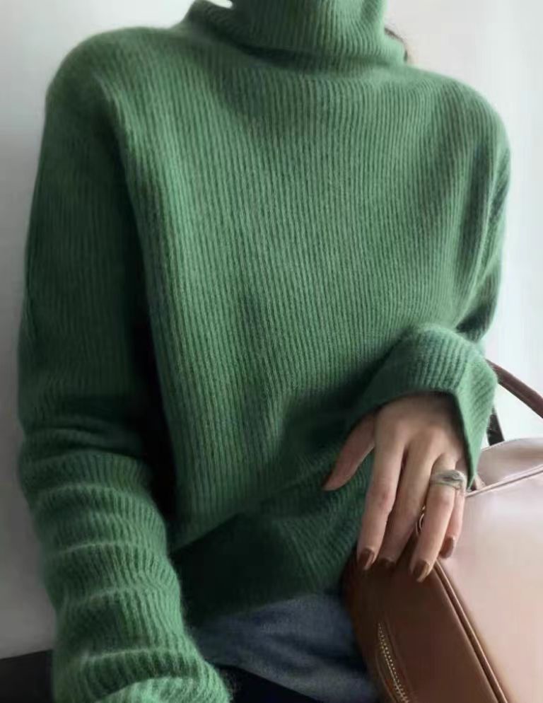 重磅加厚高级感山羊绒衫女高领元宝针宽松慵懒风毛衣针织打底上衣,女装羊毛衫,冀清阳荣