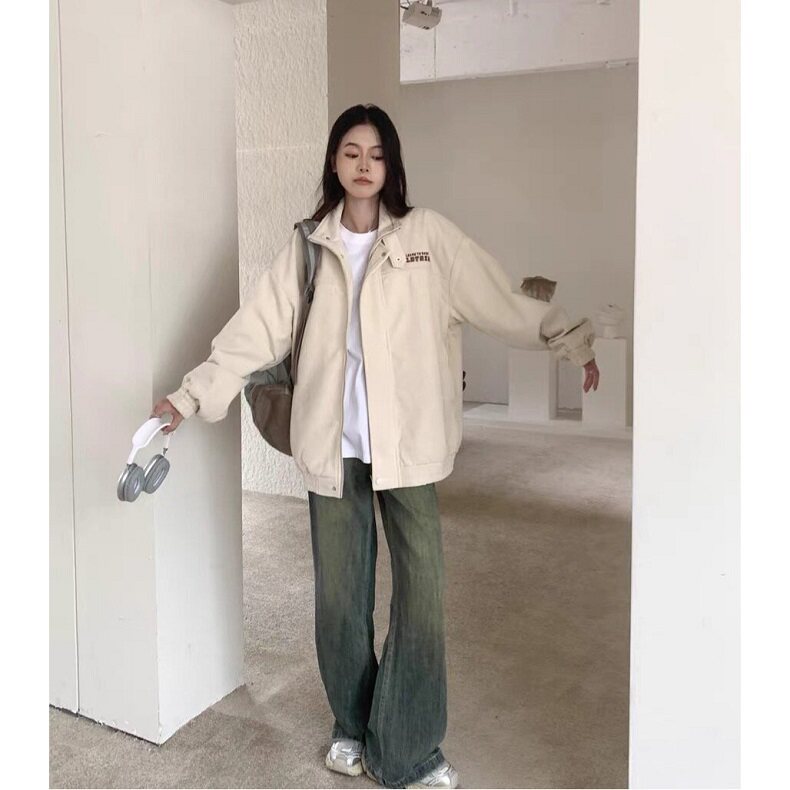 春秋季杏色立领工装灯芯绒夹克男女宽松百搭休闲运动外套JKW21,男装夹克,星座1116A（原606A-3）