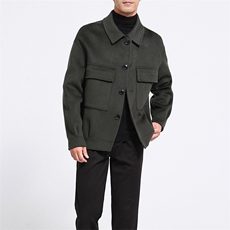 男士双面羊毛呢短款大衣男装上衣2024年秋季，男装毛呢大衣，鹿展羊绒大衣