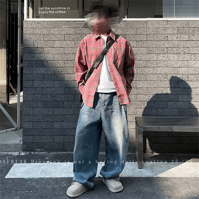 【网图慎用】粉色格子衬衫男女都好穿挺好看的质量不错P48，男装衬衫，电商A466