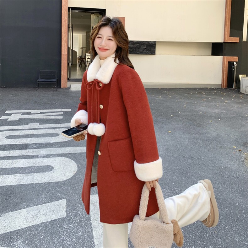 新款毛呢内胆90羽绒呢料中长款外套P255-K358,女装毛呢外套,2C299