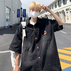 水洗牛仔衬衫泼漆撞色男刺绣衬衣CM983，男装衬衫，星座1116A-1（原606A）