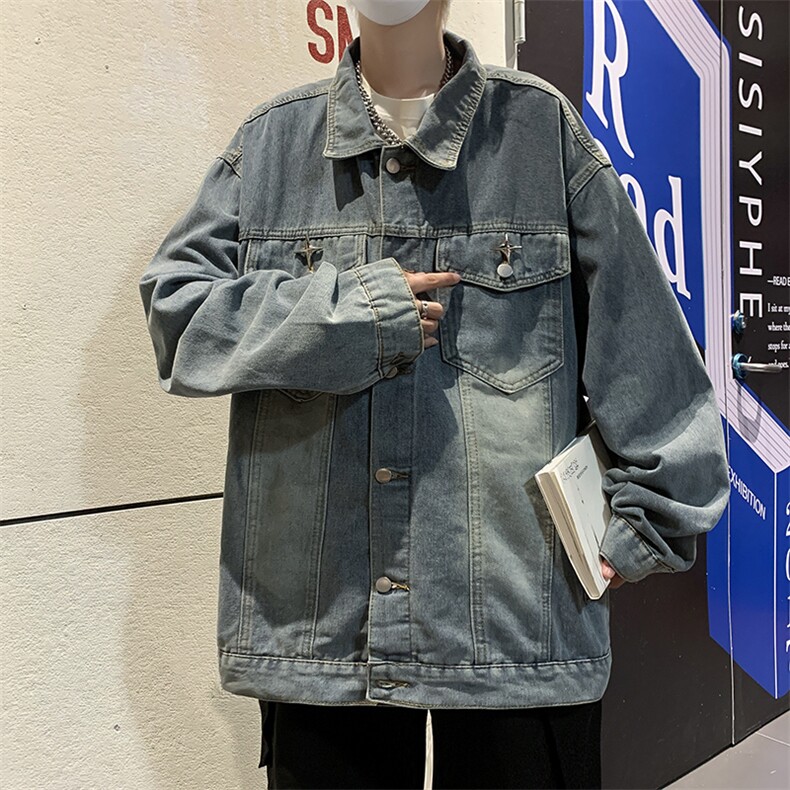 美式ins复古牛仔外套男春秋季潮牌高街宽松情侣夹克上衣CH08-P65,男装夹克,星座1008
