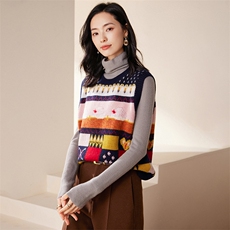 宽松圆领套头撞色100山羊绒马甲女2025秋冬新款针织背心毛衣坎肩，女装马甲，绒歆坊