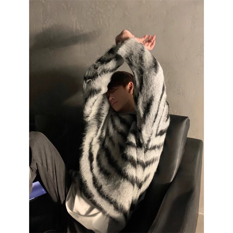 不规则斑马条纹毛衣韩系欧巴复古潮ins针织衫 MY26 特P48图片