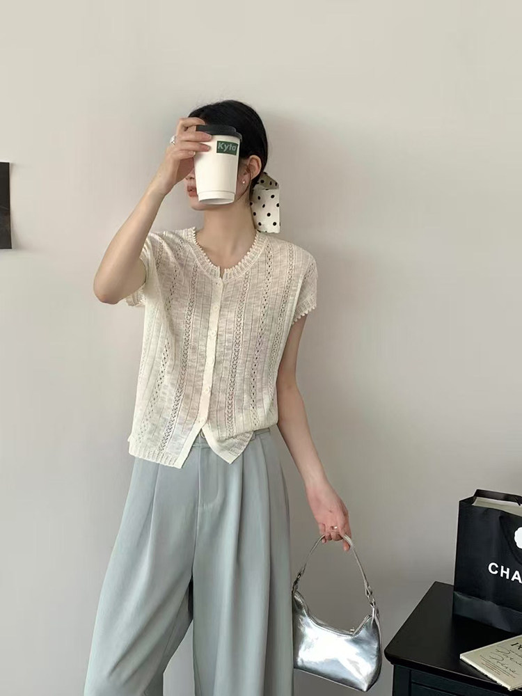 新款针织开衫时尚百搭休闲风,女装衬衫,锦弘羊绒