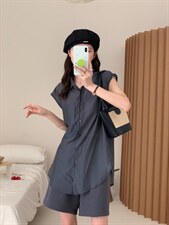 防晒套装女薄款欧洲站夏季2022新款欧货衬衫阔腿短裤两件，女装职业装，香丽迪1