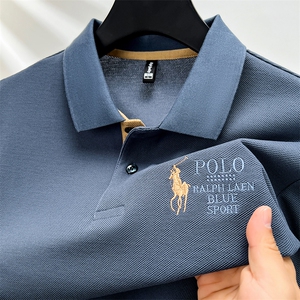 新款男士短袖POLO夏季薄款宽松透气高档翻领半袖百搭休闲纯色T恤图片