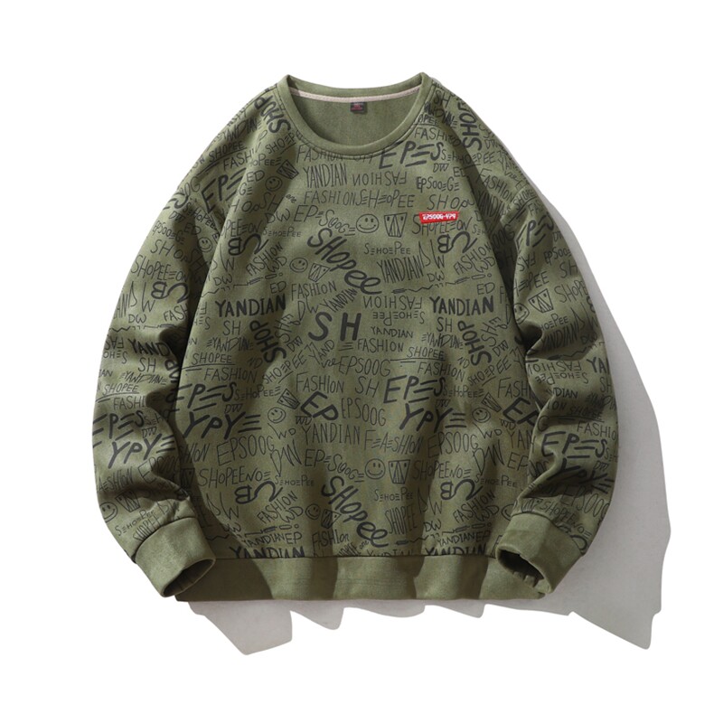 日系平铺麂皮绒字母印花圆领套头卫衣男款Y6321P33,男装卫衣,星座914