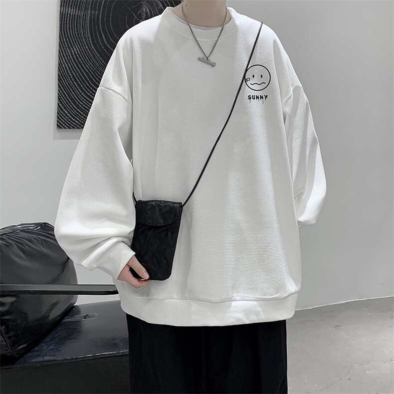 华夫格卫衣圆领卫衣男大码长袖t恤男外套HW76072-P30加绒款-P40,男装卫衣,电商A040