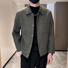 轻熟风~男士秋冬压皱条纹2025秋季长袖夹克店主风JK0805-P115，男装夹克，电商A236
