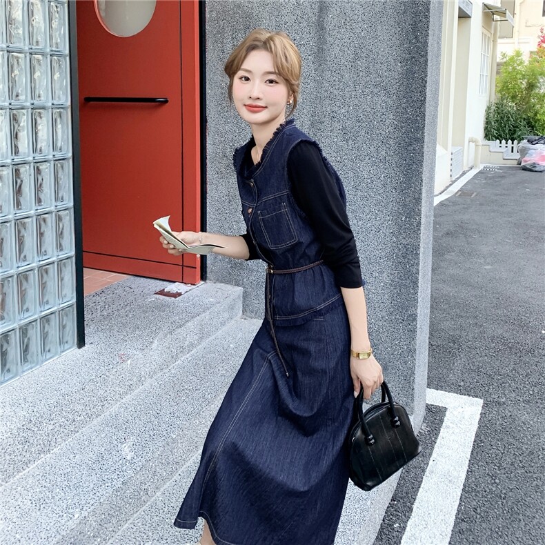 韩版通勤风时髦套装女2025秋季新款复古牛仔马甲上衣半身裙三件套,女装套装/套裙,1D102-1