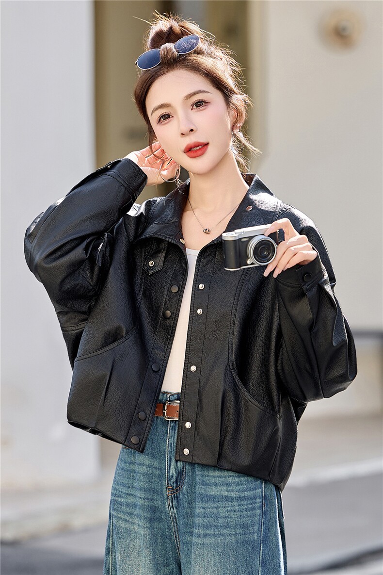 已出货春装新品美拉德皮衣外套女短款韩版宽松休闲百搭机车服潮,女装皮衣,吾爱衣