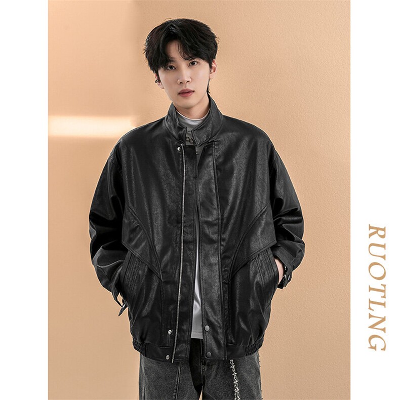 现货-2025秋冬立领皮衣夹克男潮牌复古个性机车外套-AP2411-P115,男装皮衣,电商A351