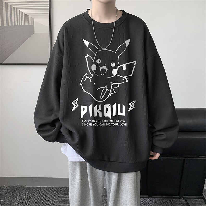 华夫格卫衣圆领卫衣男大码长袖t恤男外套HW76078-P30加绒款-P40,男装卫衣,电商A040
