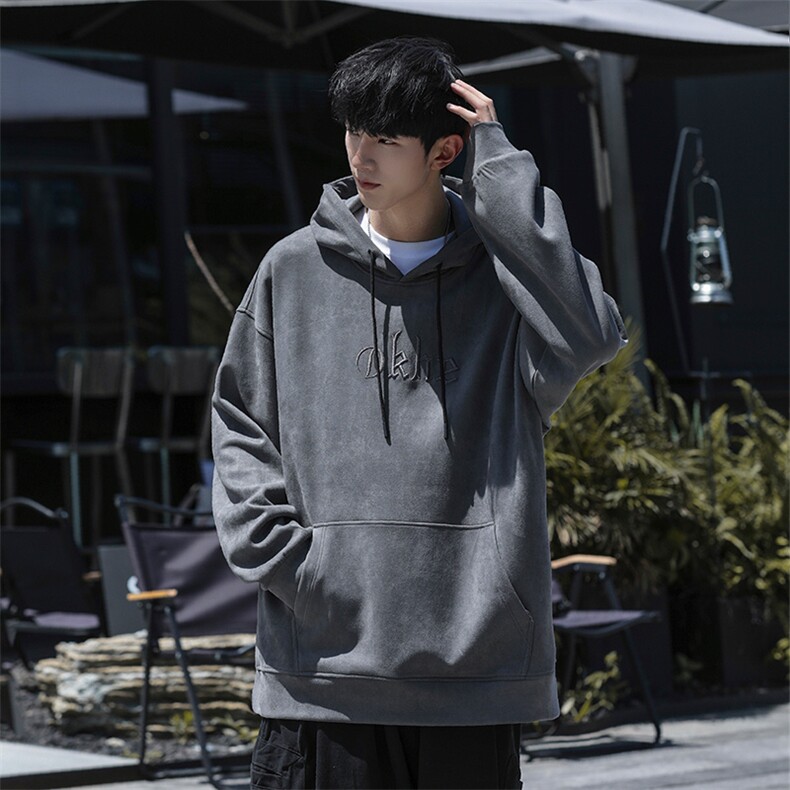 M-6XL 380克大码 秋季新款连帽麂皮绒刺绣套头卫109-W02042-P58图片