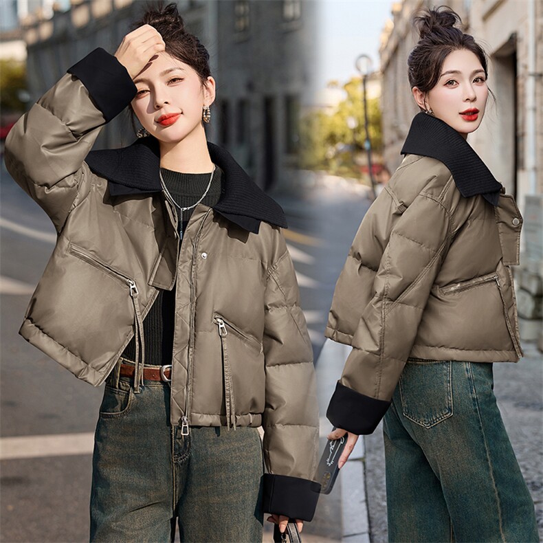 2024冬季新款时尚女装短款羽绒服保暖显瘦白鸭绒外套潮流百搭针织拼接设计,女装羽绒服,曼慕纤衣