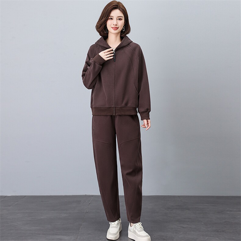 洋气套装女中年妈妈装连帽卫衣外套2026春秋新款大码运动服一整套,女装套装/套裙,独衣靓