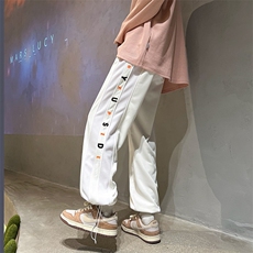 拼接条纹裤子男hiphop潮流宽松运动卫裤oversize休闲长裤K050-P35，男装休闲裤，星座308B-1
