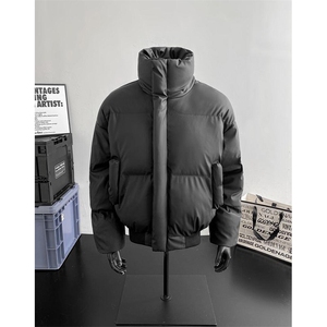 现货5W件冬季三防重磅硬挺boxy短款羽绒立领PU皮棉衣外套加厚棉服
