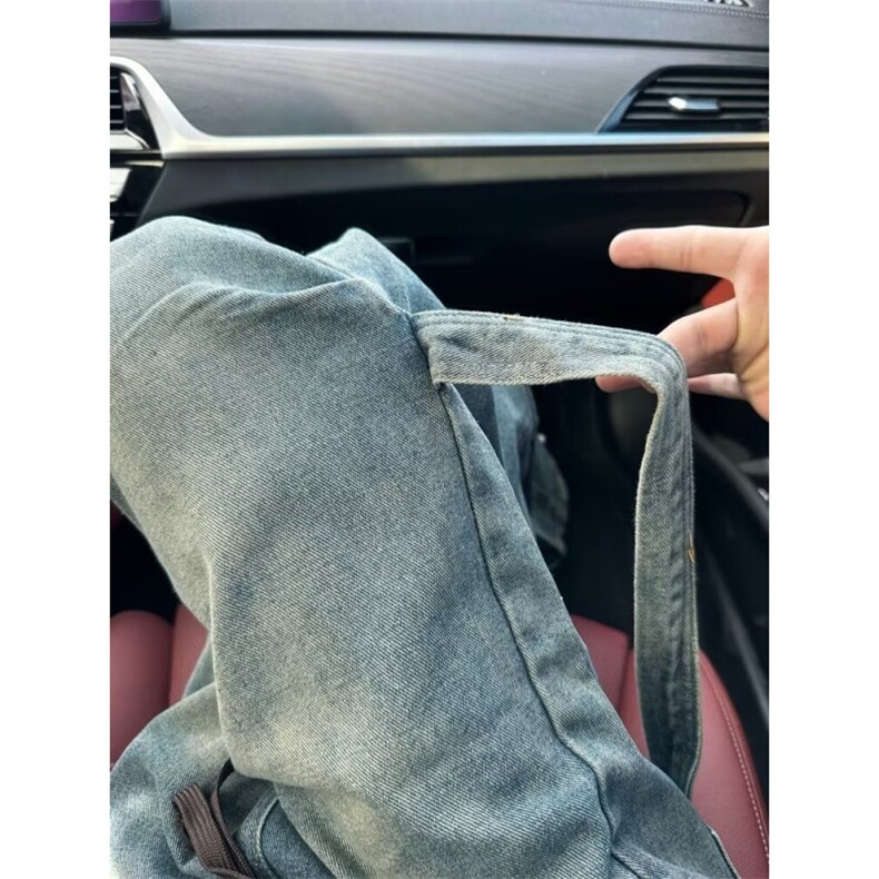 水洗做旧工装牛仔裤男痞帅炸街裤子潮牌抽绳牛仔长裤K7036-P48,男装牛仔裤,星座1001-1
