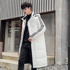 现货中长款连帽羽绒服男士新款加厚防风防寒三条杠外套男898-P120，男装羽绒服，星座1210B