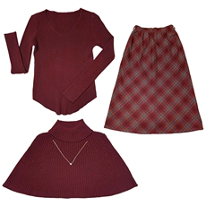 设计感洋气套装裙女2025冬新款针织斗篷打底衫格纹半身裙三件套，女装套装/套裙，超帛