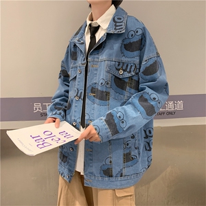 春秋季牛仔夹克男潮日系卡通印花上衣宽松休闲工装外套 W1234-P60图片