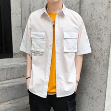 100%棉2021夏装新款短袖衬衫男休闲F中袖五分袖衬衣CS033，男装衬衫，电商D240-242