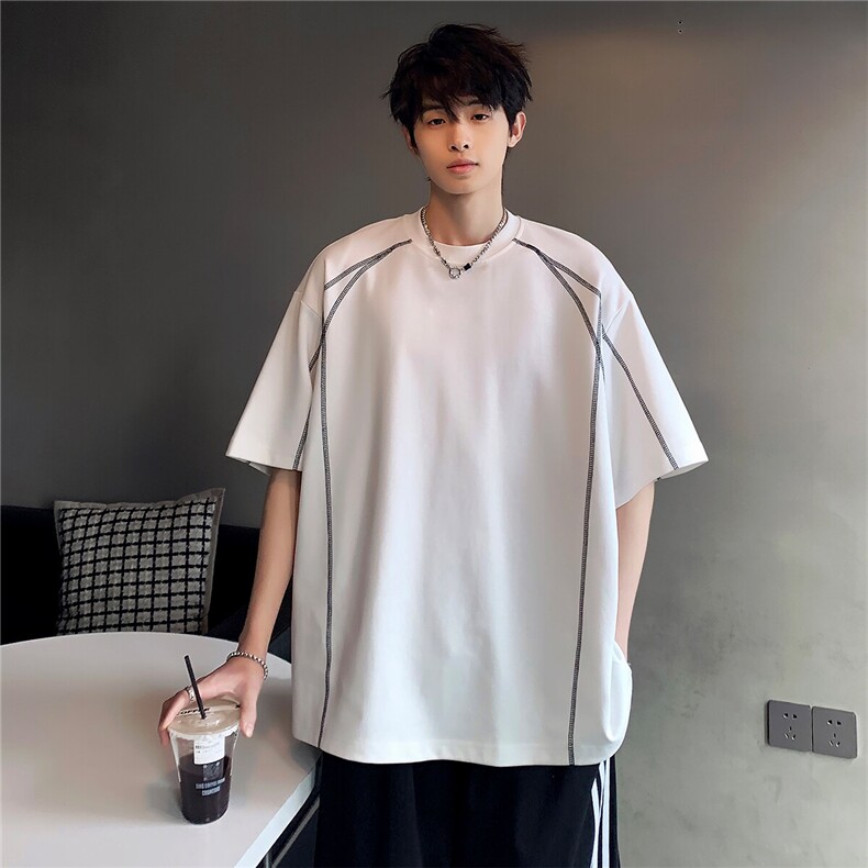 2026夏季新款潮牌明线设计感宽松短袖休闲高级T14-P38,男装T恤,电商C307
