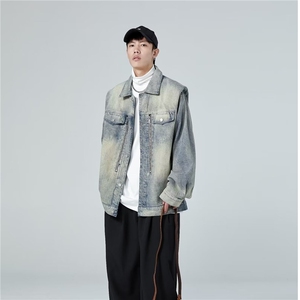 垫肩牛仔衣水洗做旧牛仔外套拉链牛仔外套夹克男装夹克 JK682-P75图片