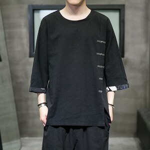 2025夏季新款风男装棉麻短袖t恤男复古大码QT6008-1/T063-P60图片
