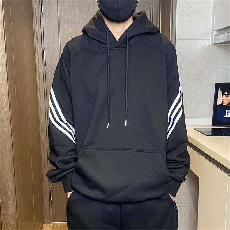 W9806-特P50美式三条杠连帽卫衣男情侣帽衫高街百搭休闲外套,男装卫衣,电商D310B