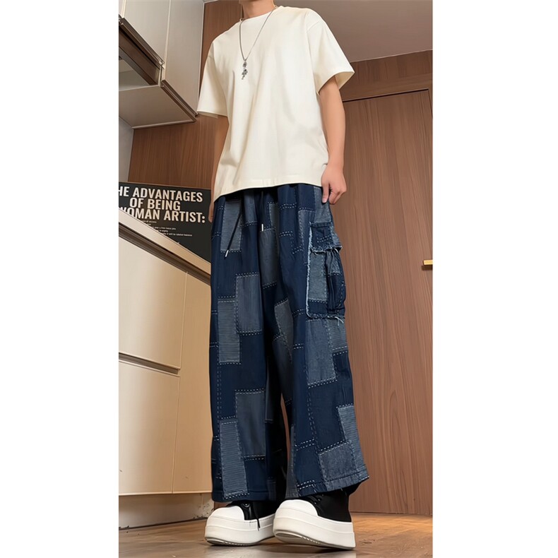 2025春夏装九分裤水洗乞丐版牛仔裤拼接裤子大码A057-K205-P75,男装牛仔裤,电商A057