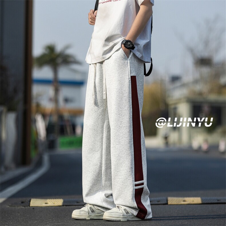 直筒时尚休闲百搭长裤拼接撞色拖地裤子X1520特批：42：88,男装休闲裤,星座718