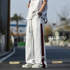 直筒时尚休闲百搭长裤拼接撞色拖地裤子X1520特批：42：88，男装休闲裤，星座718