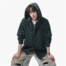 衬衫男春季新款港风宽松连帽大码格子长袖衬衣CS1981-P42，男装衬衫，星座214-3