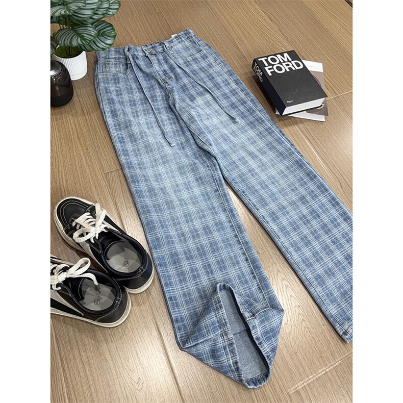 B221美式ins暗黑高街个性直筒格子牛仔裤LK25571-特P45控78,男装牛仔裤,电商B221