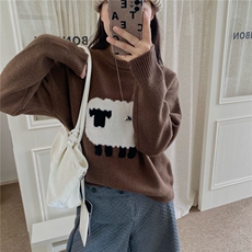 2025年秋季新款百搭小羊印花加厚圆领，女装羊毛衫，优麦羊绒（原洪叶羊绒）