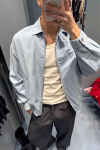 网图慎用 松弛感条纹翻领大码短款夹克外套男J5284-特P58控108图片