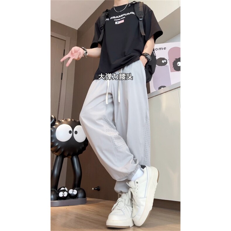 夏装透气网眼拼接休闲长裤男运动裤宽松冰丝裤K1008P45,女装休闲裤,电商C323