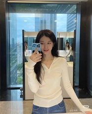 连帽抽条半拉链修身打底衫2025年女显瘦时尚，女装针织衫/毛衣，绒织韵羊绒