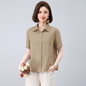 纯棉衬衫女2025夏季新款中老年妈妈大码宽松休闲全棉外穿长袖图片