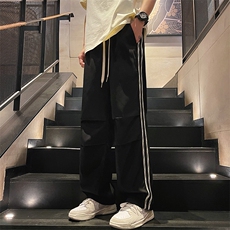 直播数据款春季新款撞色侧条纹伞兵裤宽松直筒休闲裤K505-P32，男装休闲裤，星座914-3