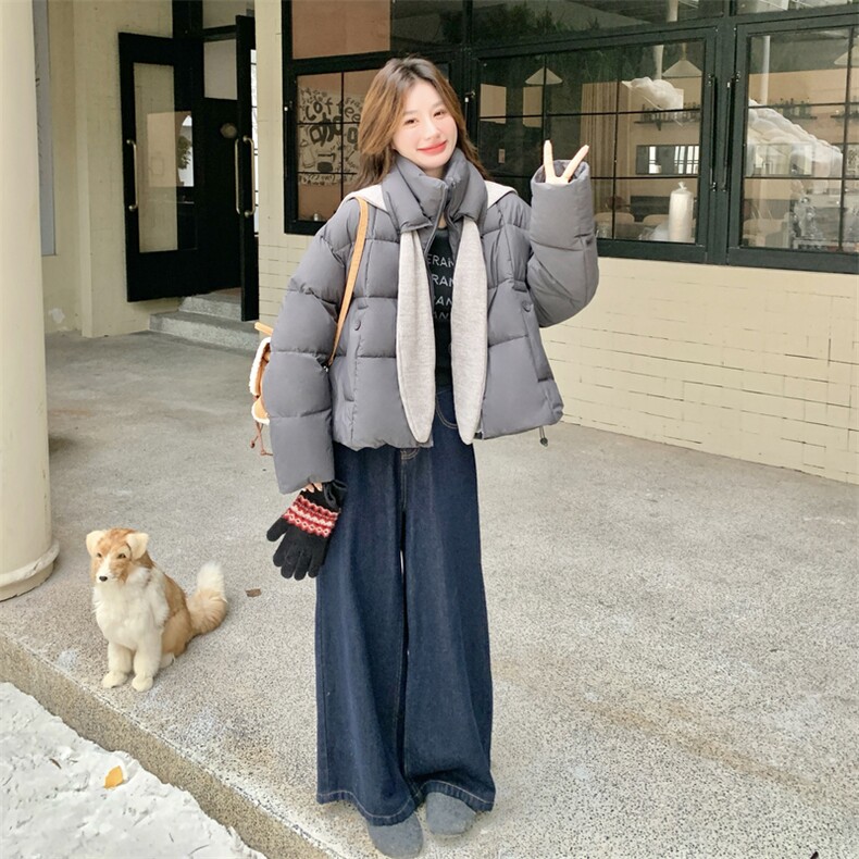 针织披肩灰色90绒羽绒服女2025冬季新款设计感显瘦气质巨好看外套,女装羽绒服,艾米莉亚